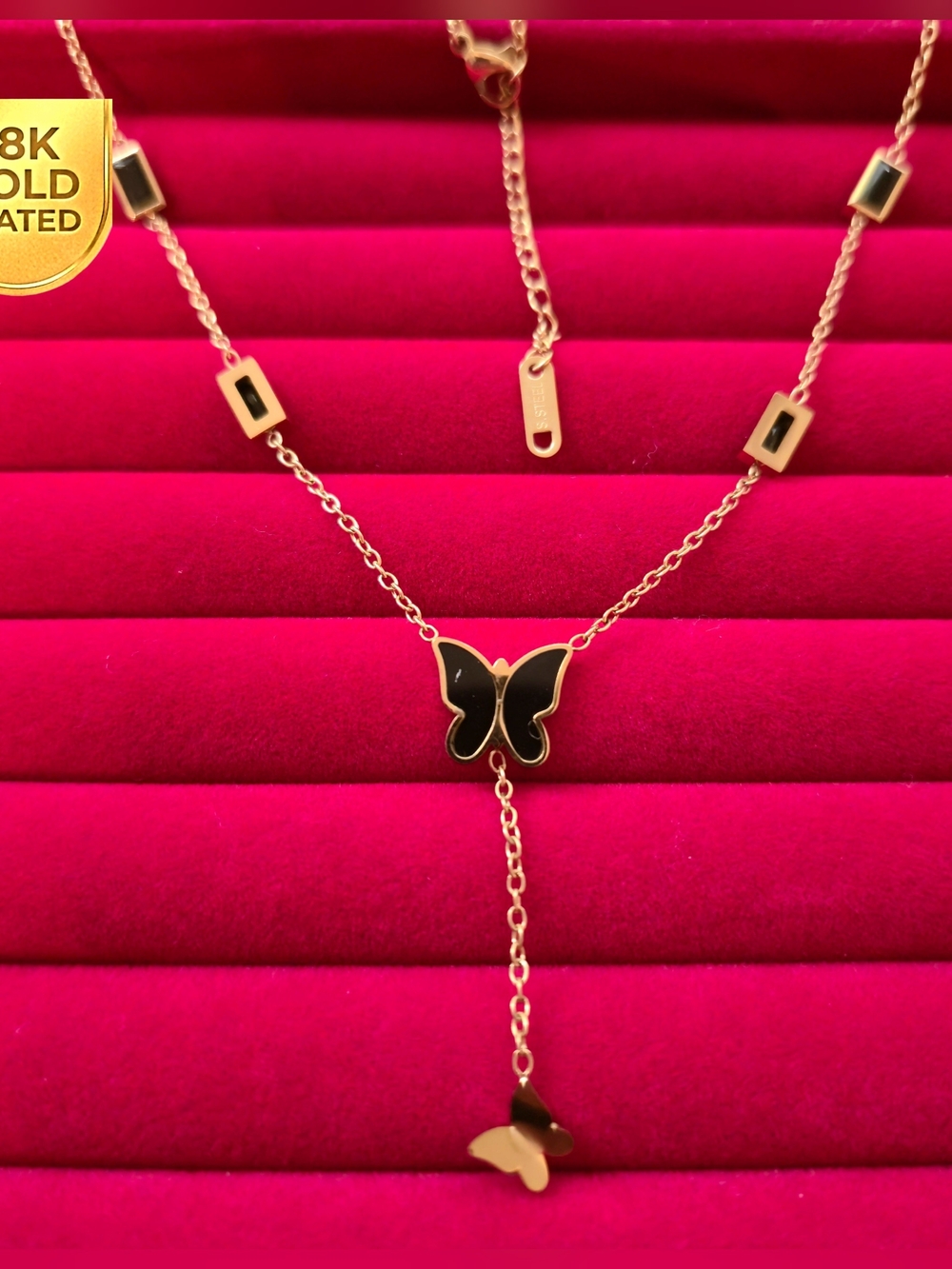 18K Gold Plated Black Butterfly Pendant Necklace - Women Jewelry